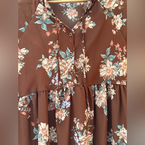 American Eagle long sleeve brown floral mini dress size xs - Picture 6 of 14